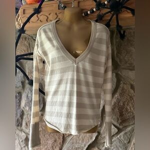 Free People striped thermal v neck long sleeve shirt